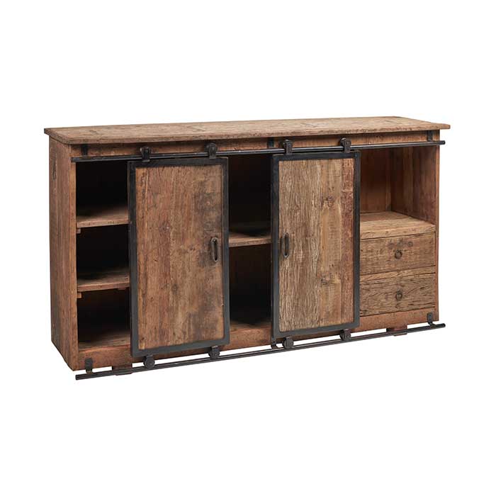Credenza 2 Ante Scorrevoli Quebec 100 Cm - Design Industriale In Legno E Metallo