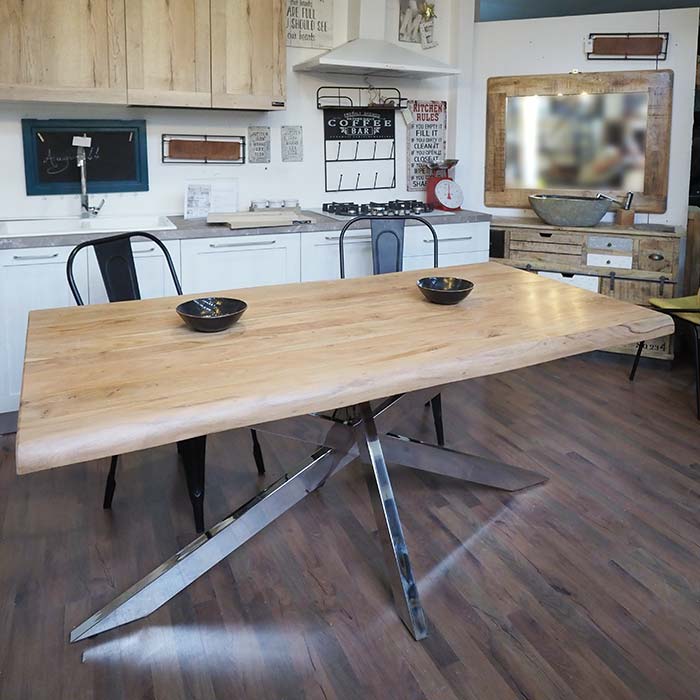 tavolo legno massello e acciaio inox