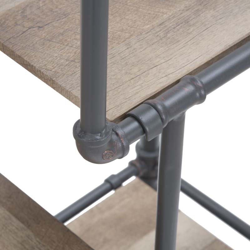 libreria con tubi idraulici e legno