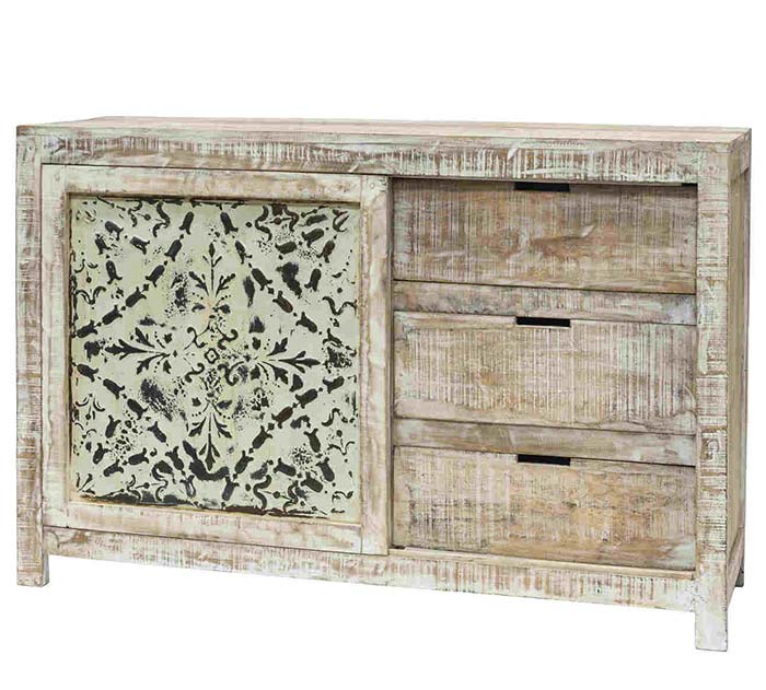 Credenza etnica chiara mobile in legno massello India