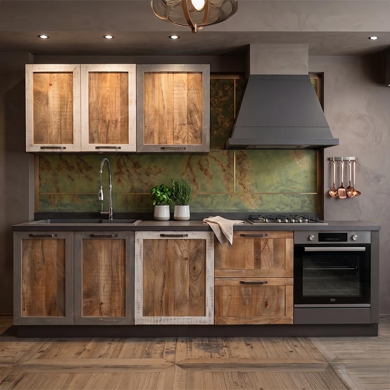 cucina industrial vintage colorata