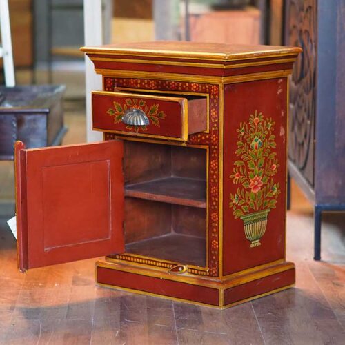 Tavolino Decorativo Con Elefanti Gall&Zick - In Legno Di Mango Dipinto A Mano, Stile Indiano, Misure 30x28x40 Cm