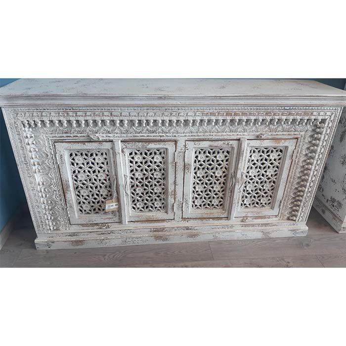 Credenza etnica bianca legno intarsiato prezzo outlet on line