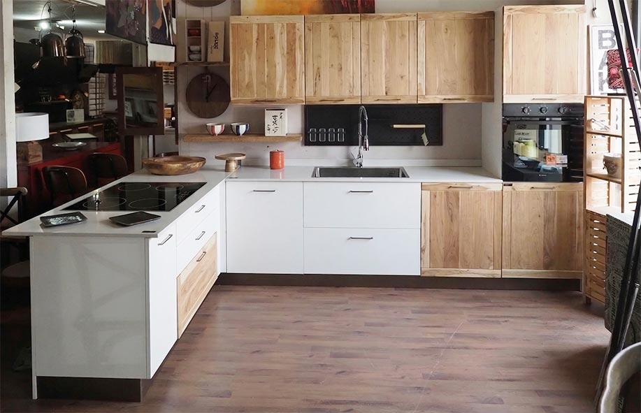 Cucina Moderna legno bianca Angolare Penisola