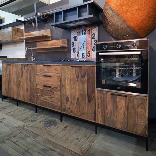 Cucina lineare in legno massello di rovere India - immagine 3