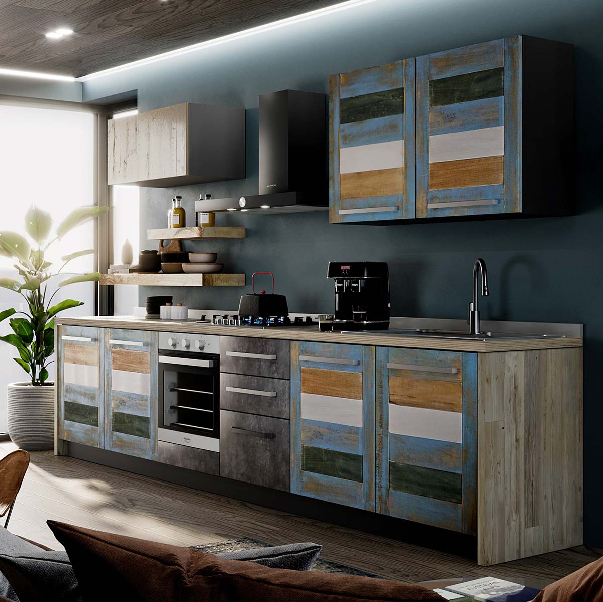 cucina legno colorata