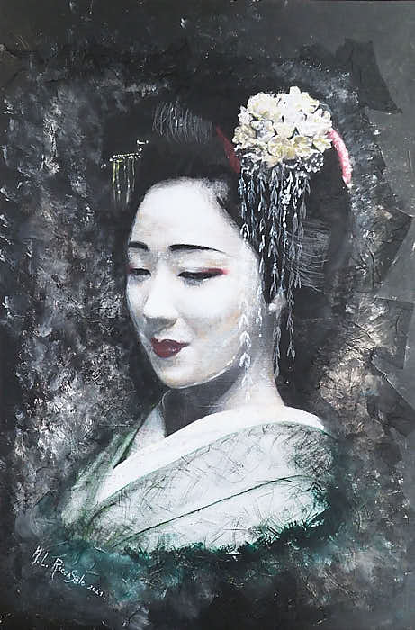 geisha dipinto materico