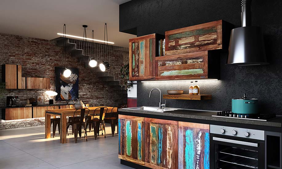 cucina lineare vintage multi color