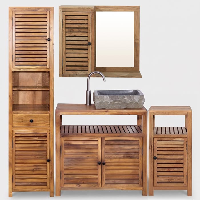 Composizione Arredo Bagno Legno Naturale - immagine 6