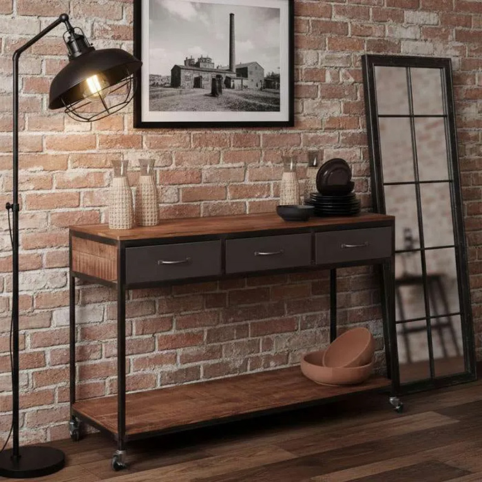 Tavolo Consolle industrial con ruote